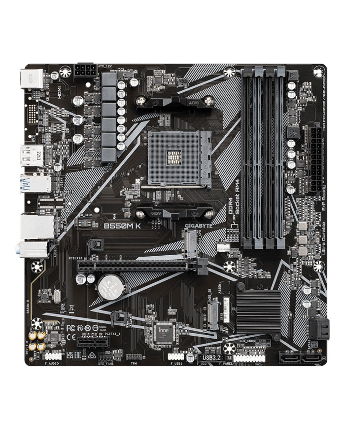 GIGABYTE B550M K Scheda madre - CPU AMD Ryzen 5000, fino a 4733 MHz DDR4, 1xPCIe 4.0 + 1xPCIe 3.0 M.2, LAN 1GbE, USB 3.2 Gen 1