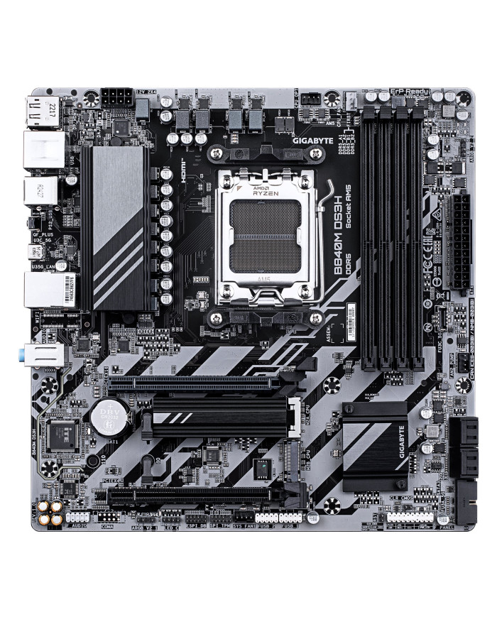 GIGABYTE B840M DS3H Scheda madre - CPU AMD Ryzen 9000, VRM a 8+2+2 fasi, fino a 8200 MHz DDR5, 2xPCIe 4.0 M.2, LAN 2.5GbE, USB 3