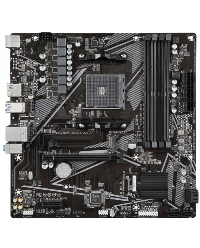 GIGABYTE Scheda madre A520M DS3H V2 - Supporta CPU AMD Ryzen serie 5000 AM4, fino a 4733 MHz DDR4 (OC), PCIe 3.0 x16, LAN GbE, U