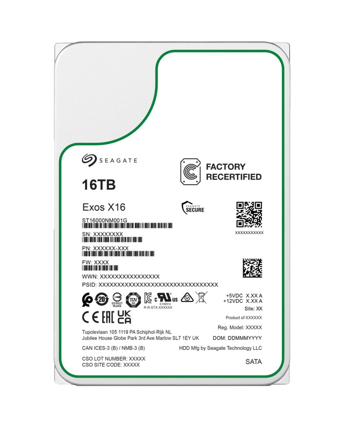 RIGENERATO HDD Seagate Exos X16 ST16000NM001G 16TB Sata 256MB