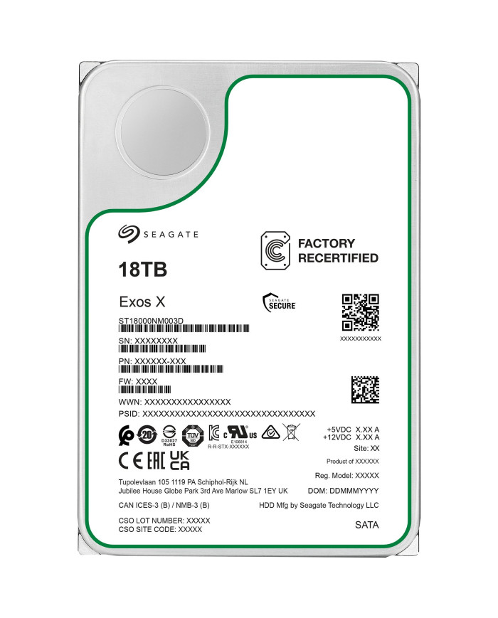 RIGENERATO HDD Seagate Exos X20 ST18000NM003D 18TB Sata 256MB (D)