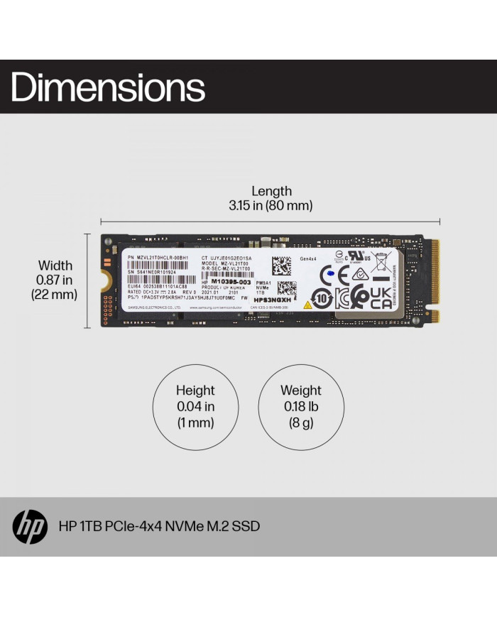 HP 512GB PCIe-4x4 NVMe M.2 G10 Unità a Stato Solido